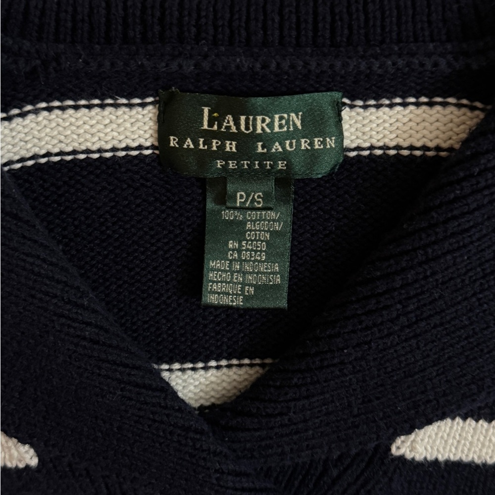 Lauren Ralph Lauren Women Sweater Nautical Emblem Navy Blue White Stripes Sz PM - Picture 7 of 15